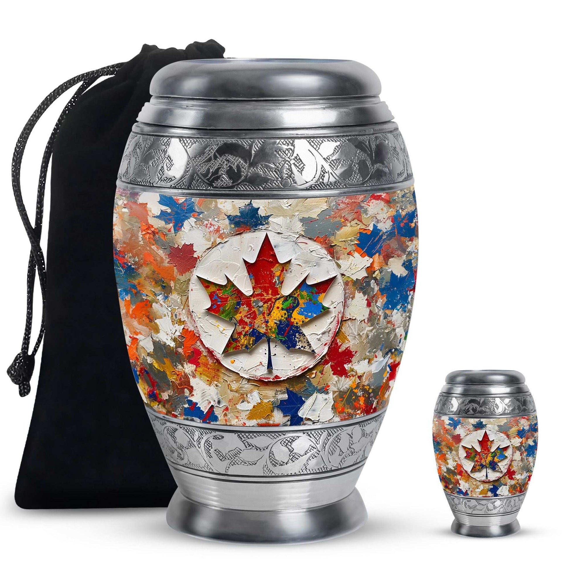 Mapple Leaf Theme Large Urn With 1 Keepsake Urn
