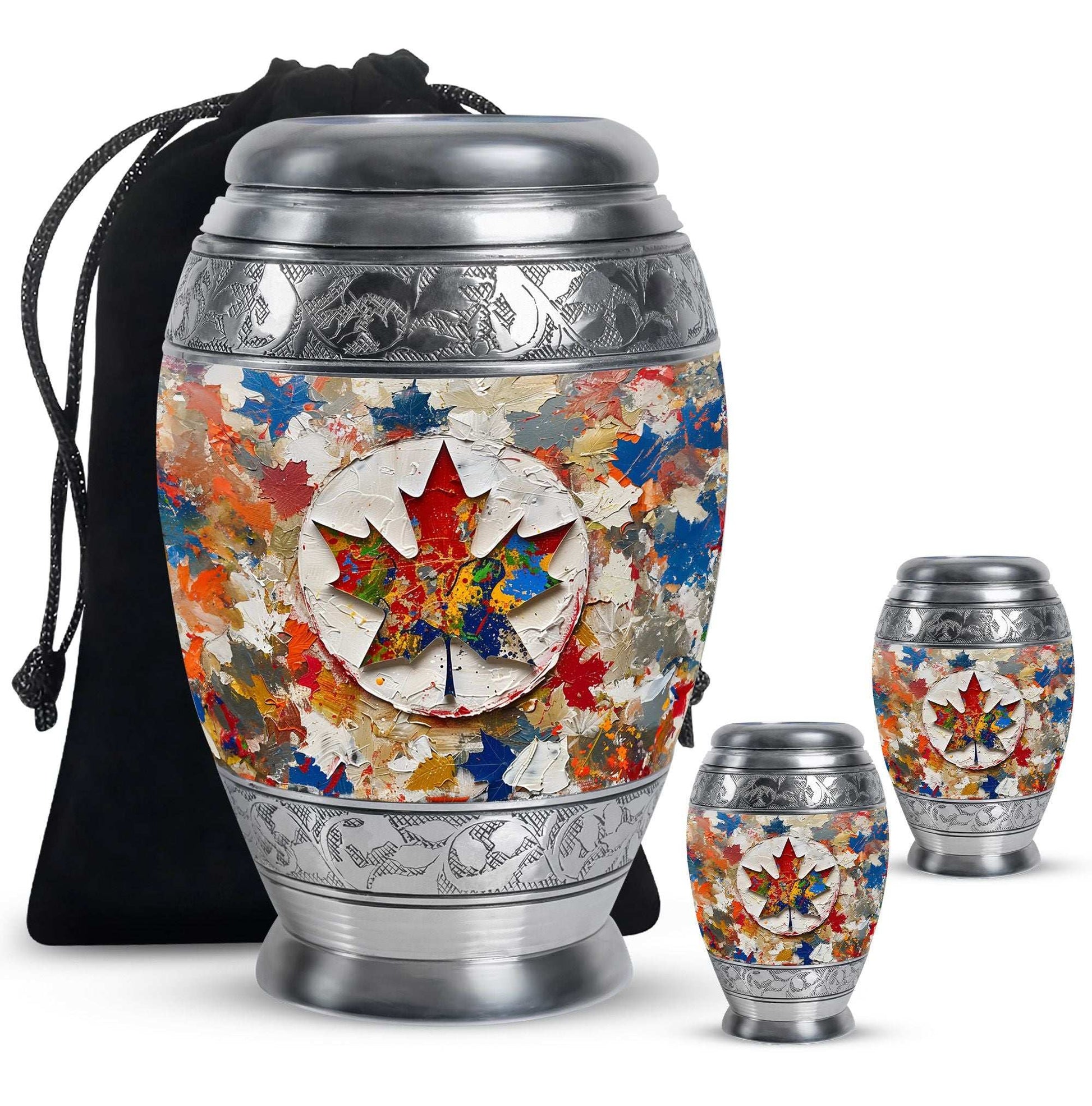Mapple Leaf Theme Large Urn With 2 Keepsake Urn