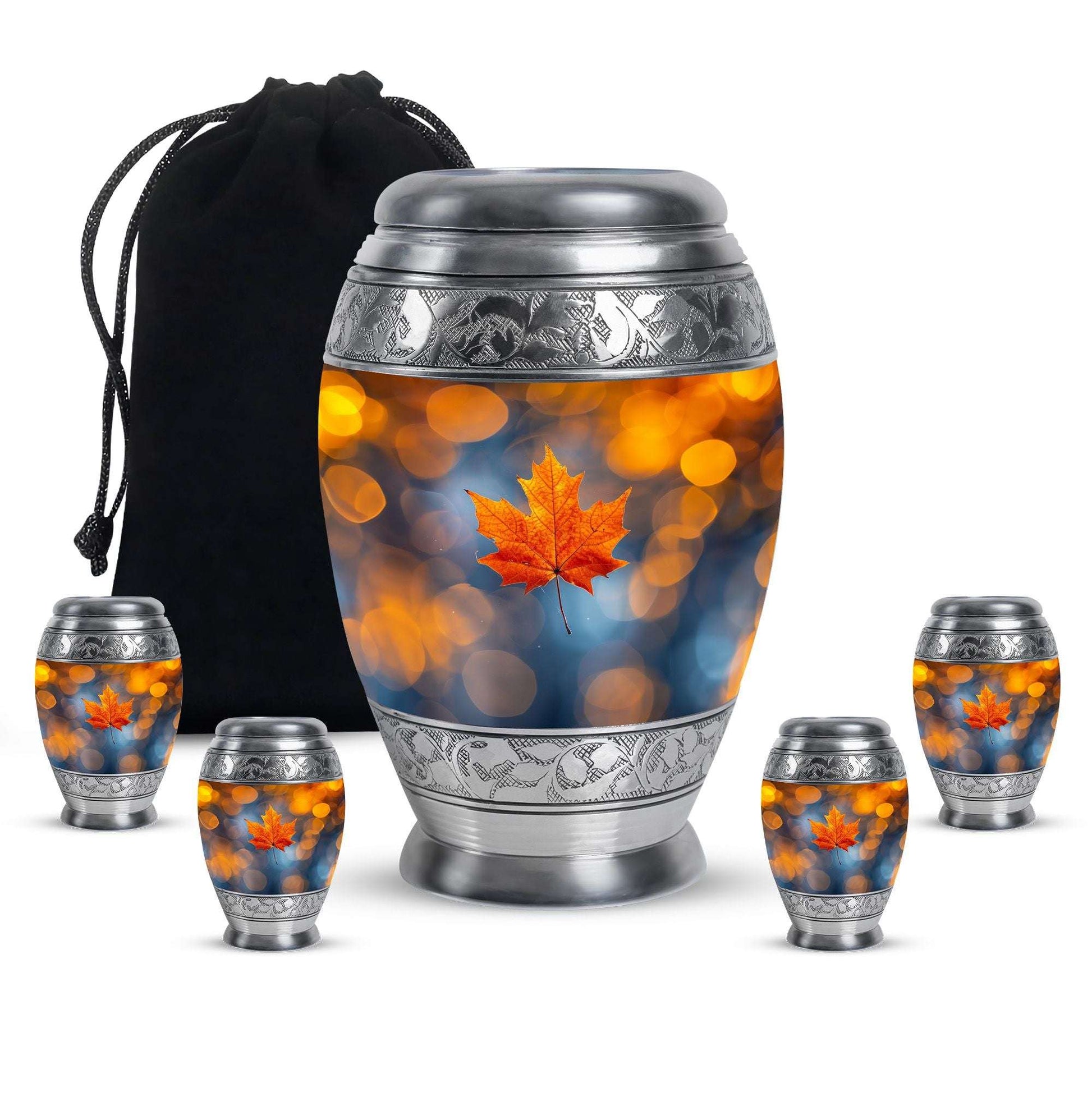 Mapple Leaf Theme Large Urn With 4 Keepsake Urn