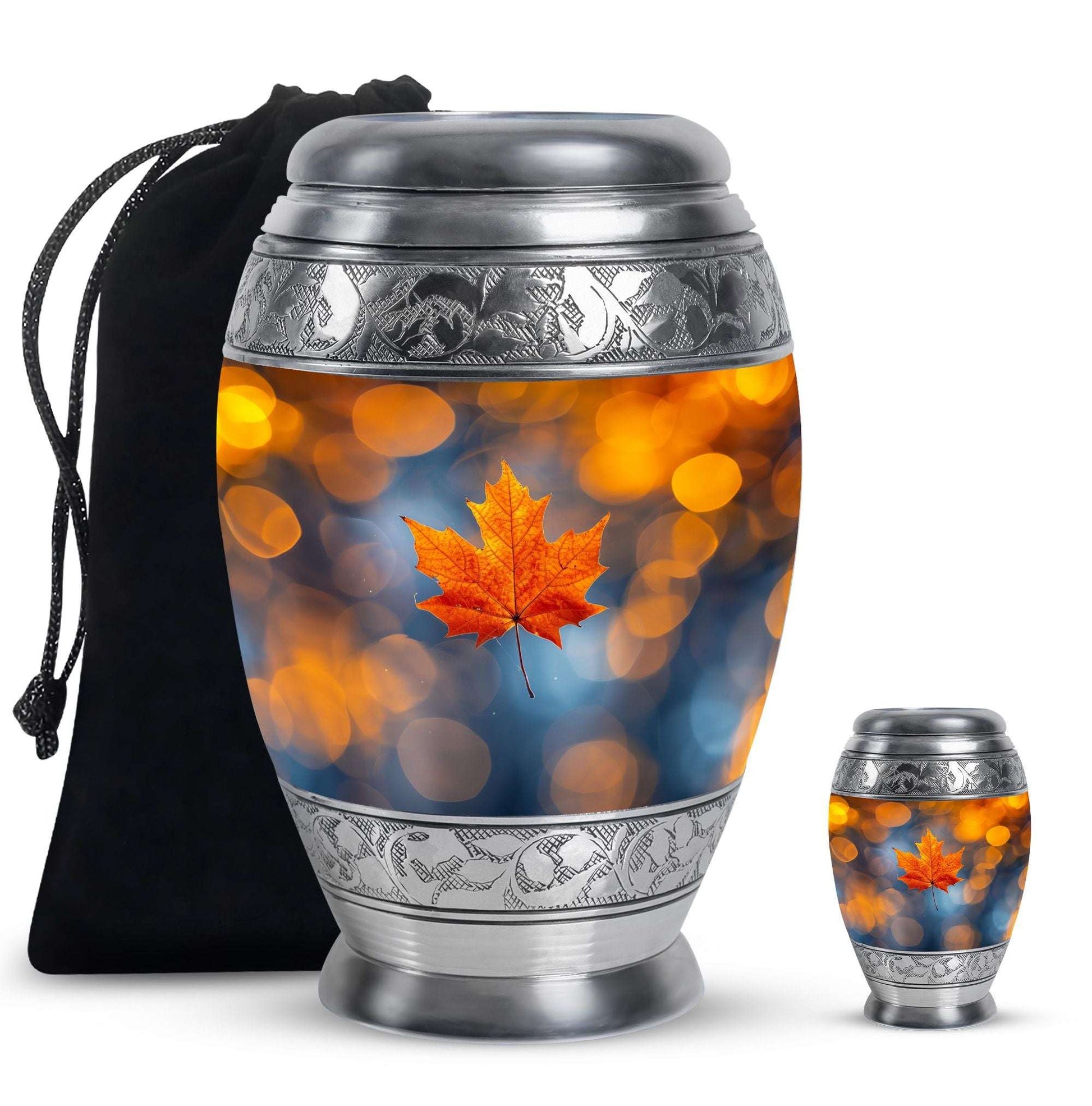 Mapple Leaf Theme Large Urn With 1 Keepsake Urn