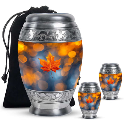 Mapple Leaf Theme Large Urn With 2 Keepsake Urn