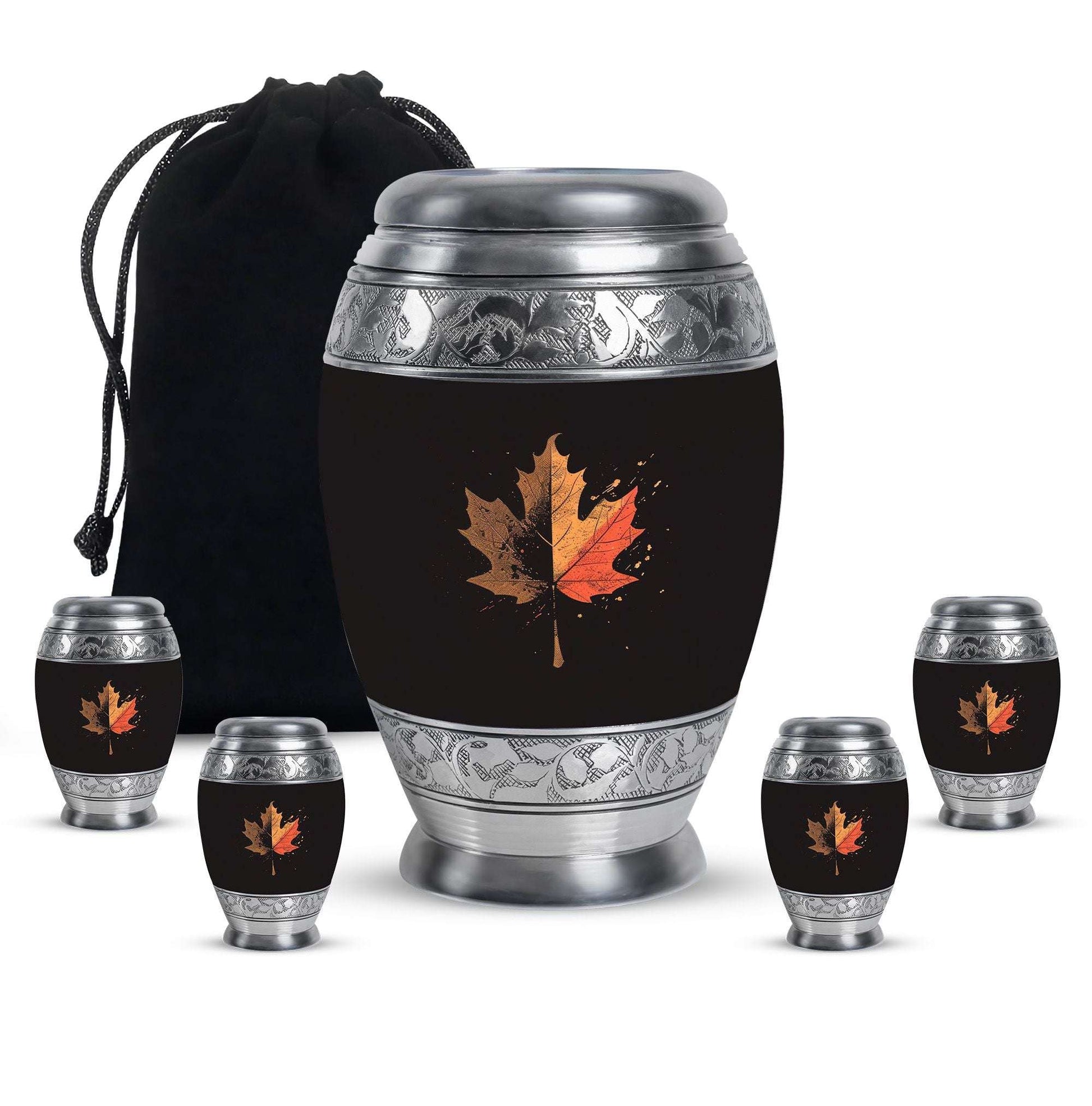 Mapple Leaf Theme Large Urn With 4 Keepsake Urn