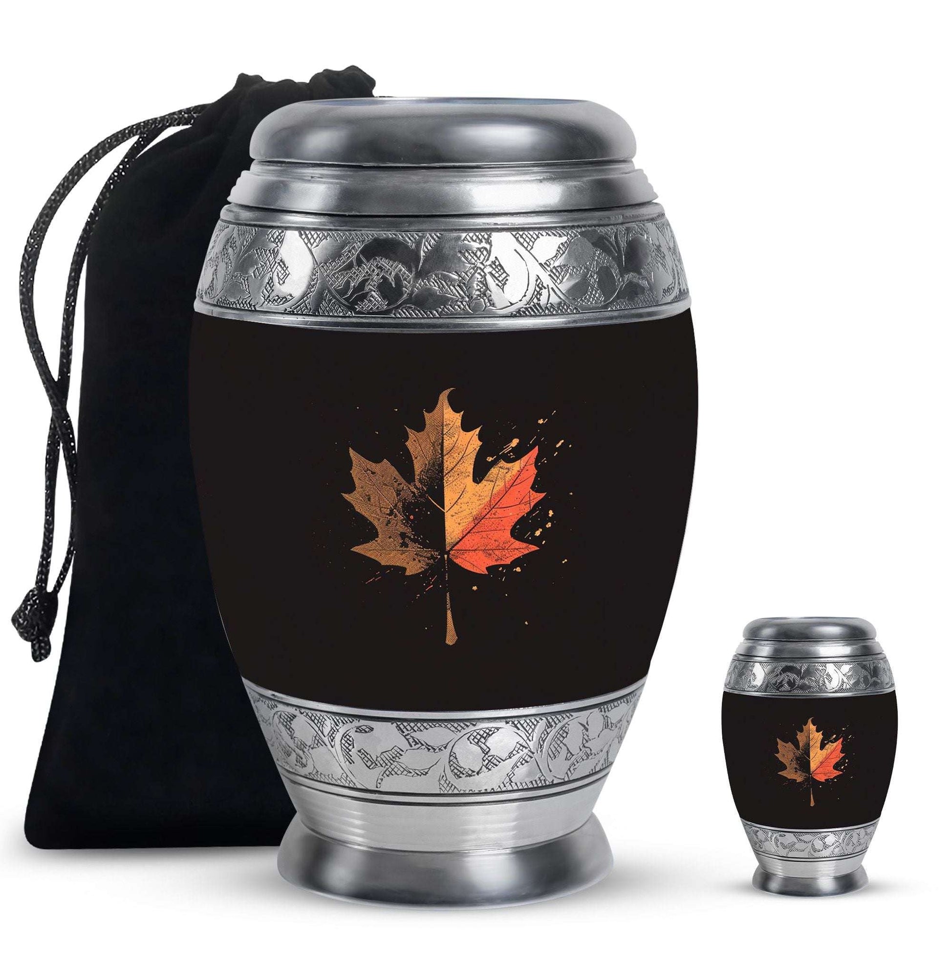 Mapple Leaf Theme Large Urn With 1 Keepsake Urn
