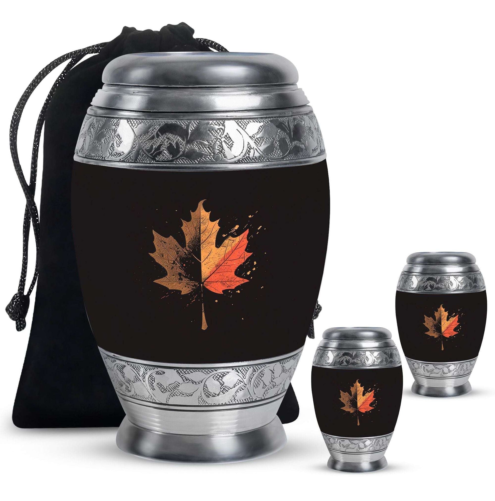 Mapple Leaf Theme Large Urn With 2 Keepsake Urn