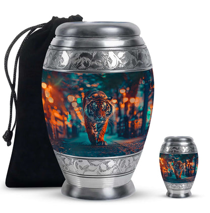 Tiger Theme Large Urn With 1 Keepsake Urn