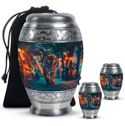 Tiger Theme Large Urn With 2 Keepsake Urn