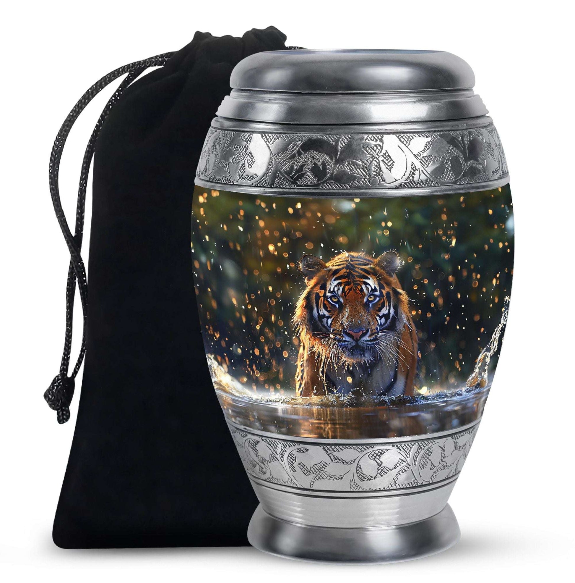 Tiger Theme Large Urn 10 Inch