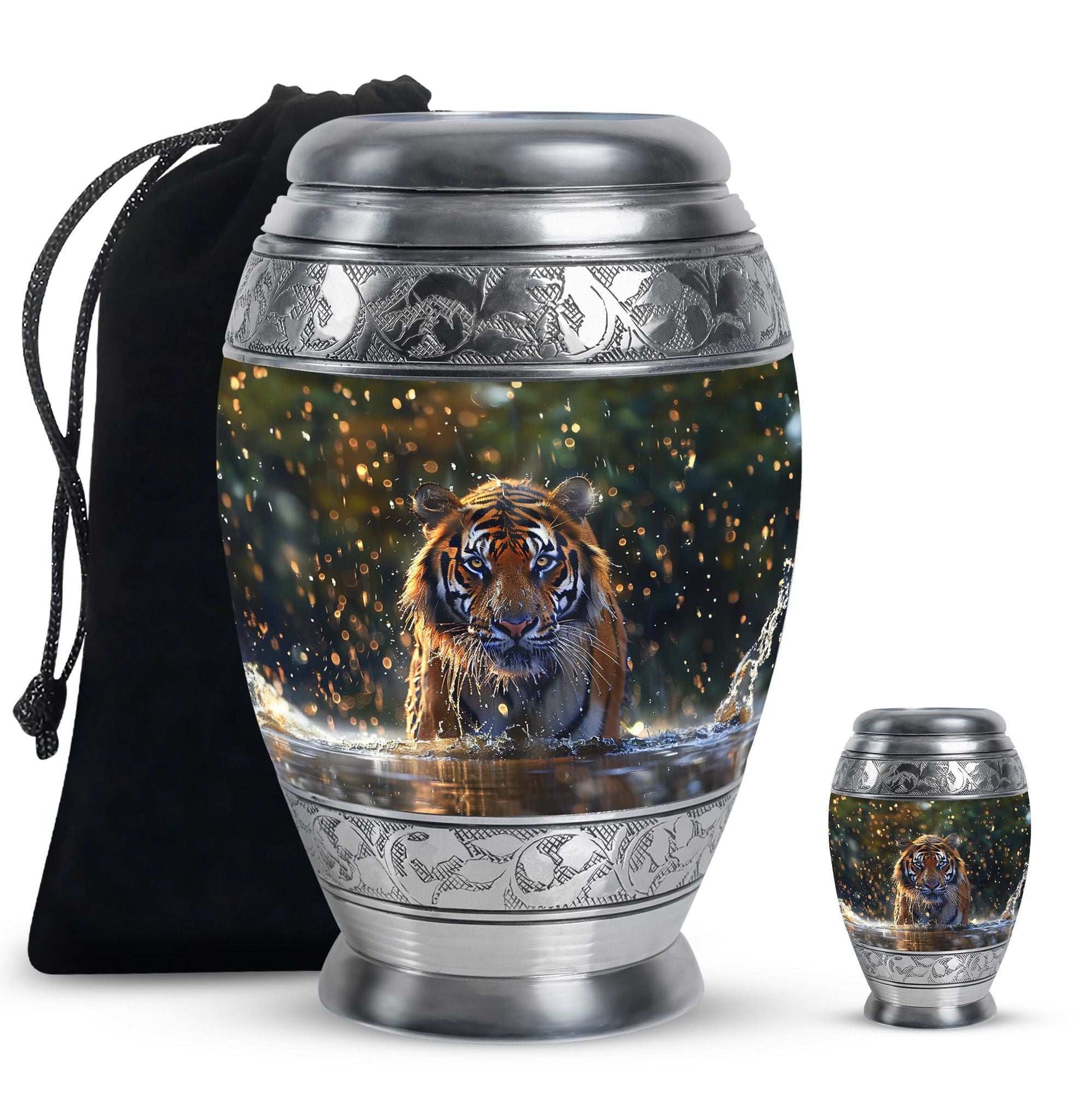 Tiger Theme Large Urn With 1 Keepsake Urn