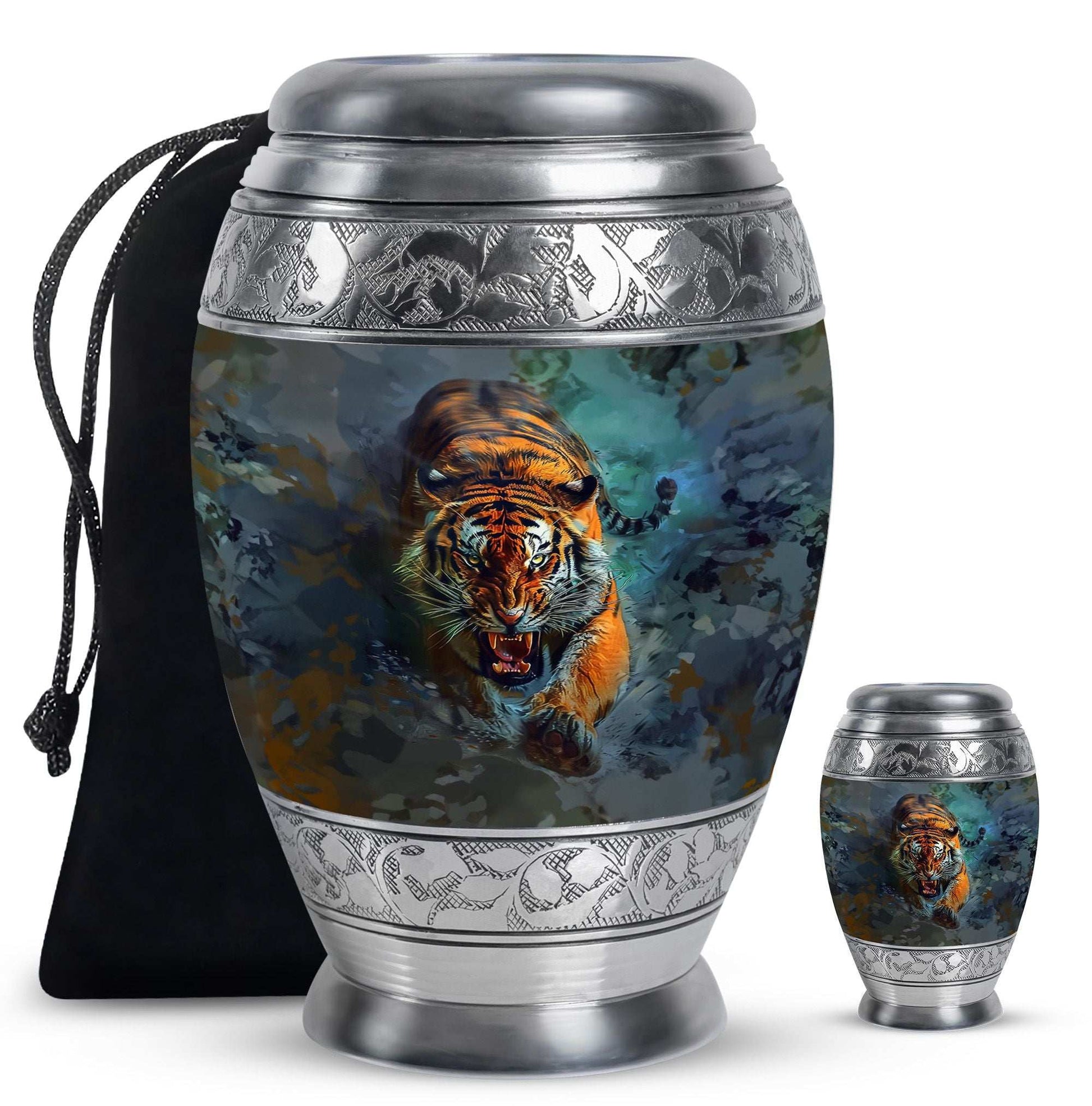 Tiger Theme Large Urn With 1 Keepsake Urn