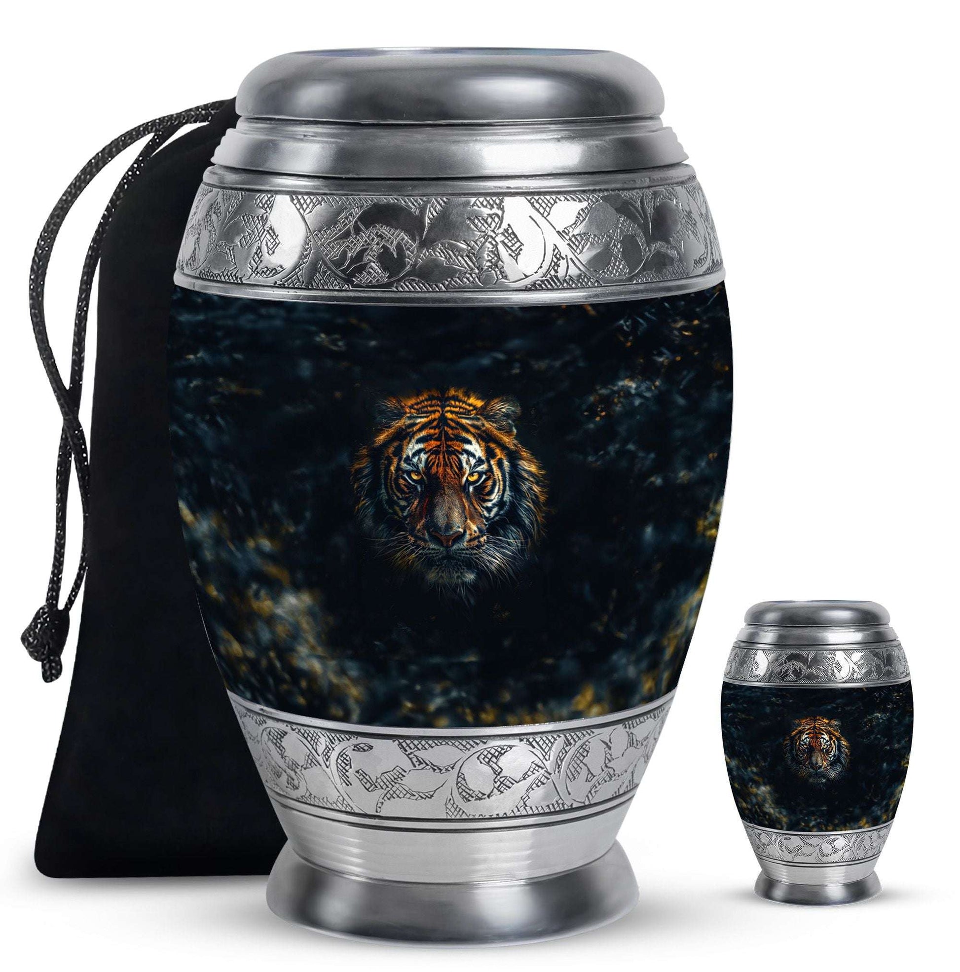 Tiger Theme Large Urn With 1 Keepsake Urn