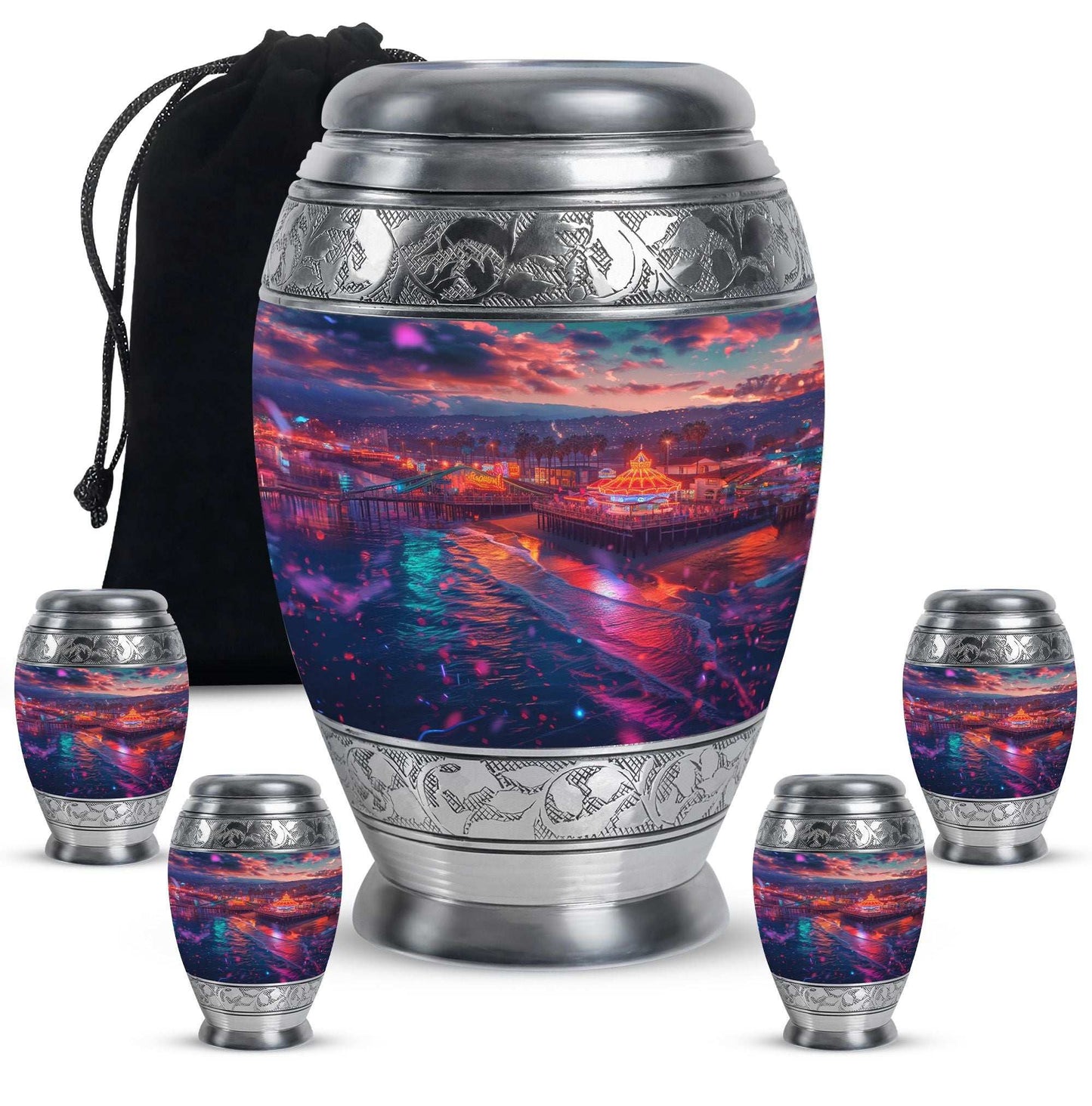 Beach Theme Large Urn With 4 Keepsake Urn