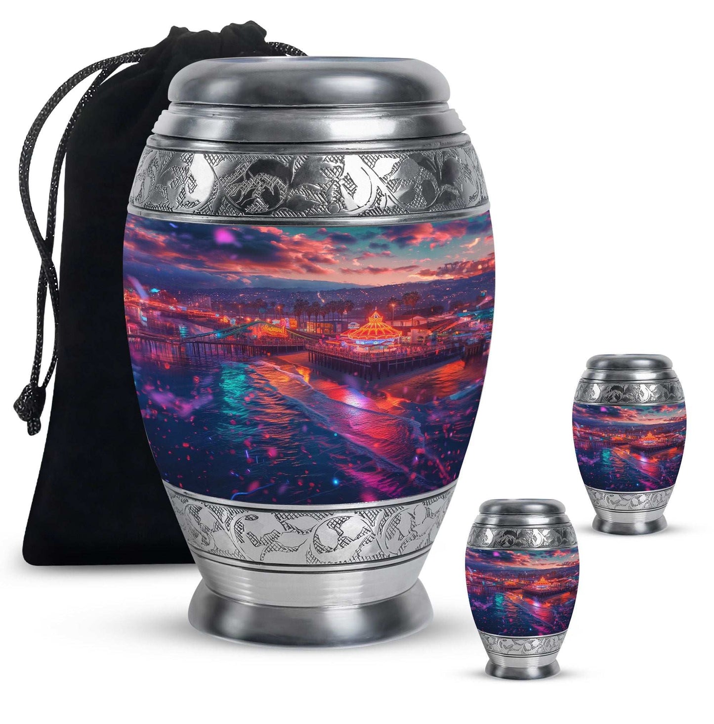 Beach Theme Large Urn With 2 Keepsake Urn