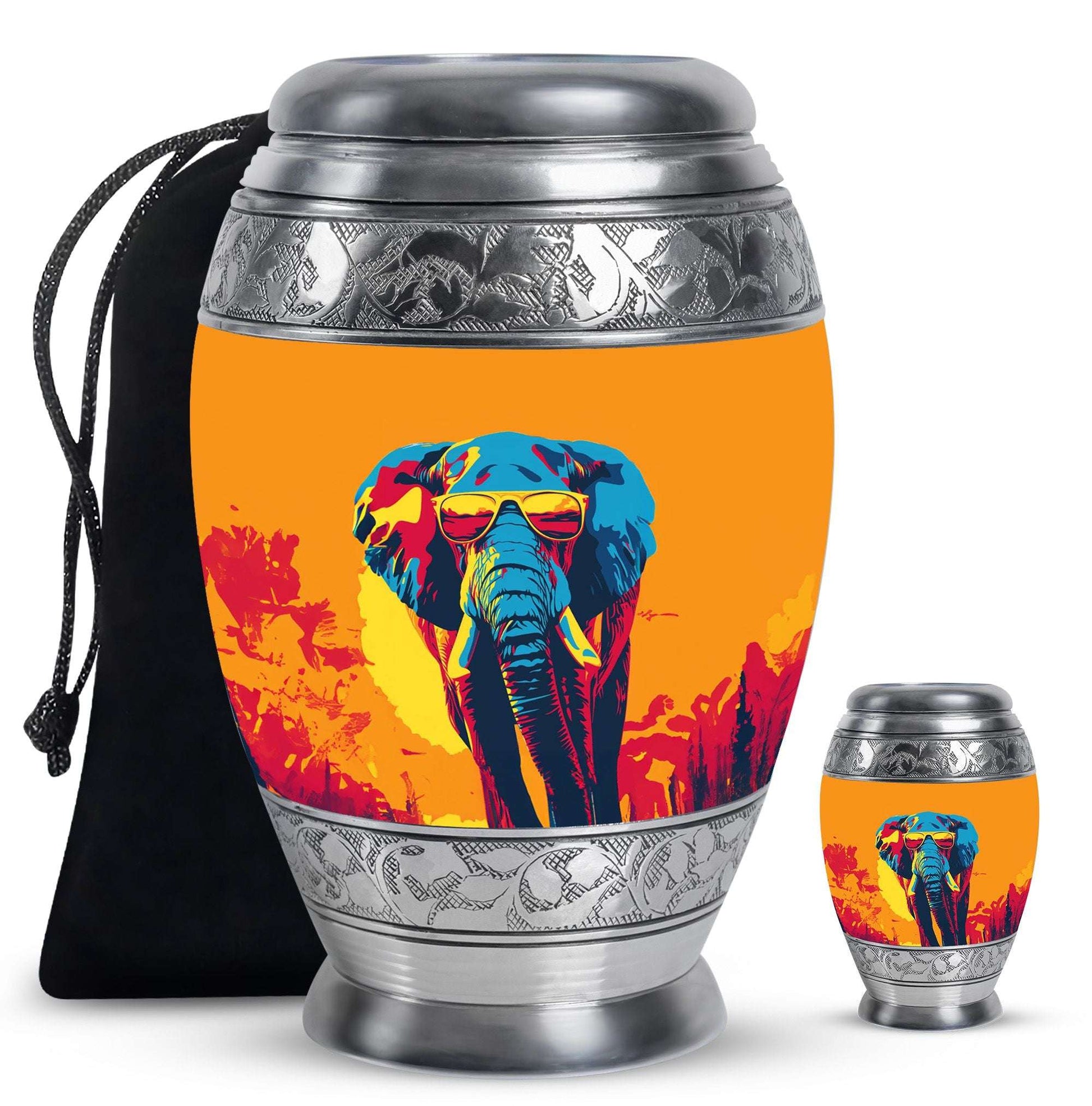 Elephant Theme Large Urn With 1 Keepsake Urn
