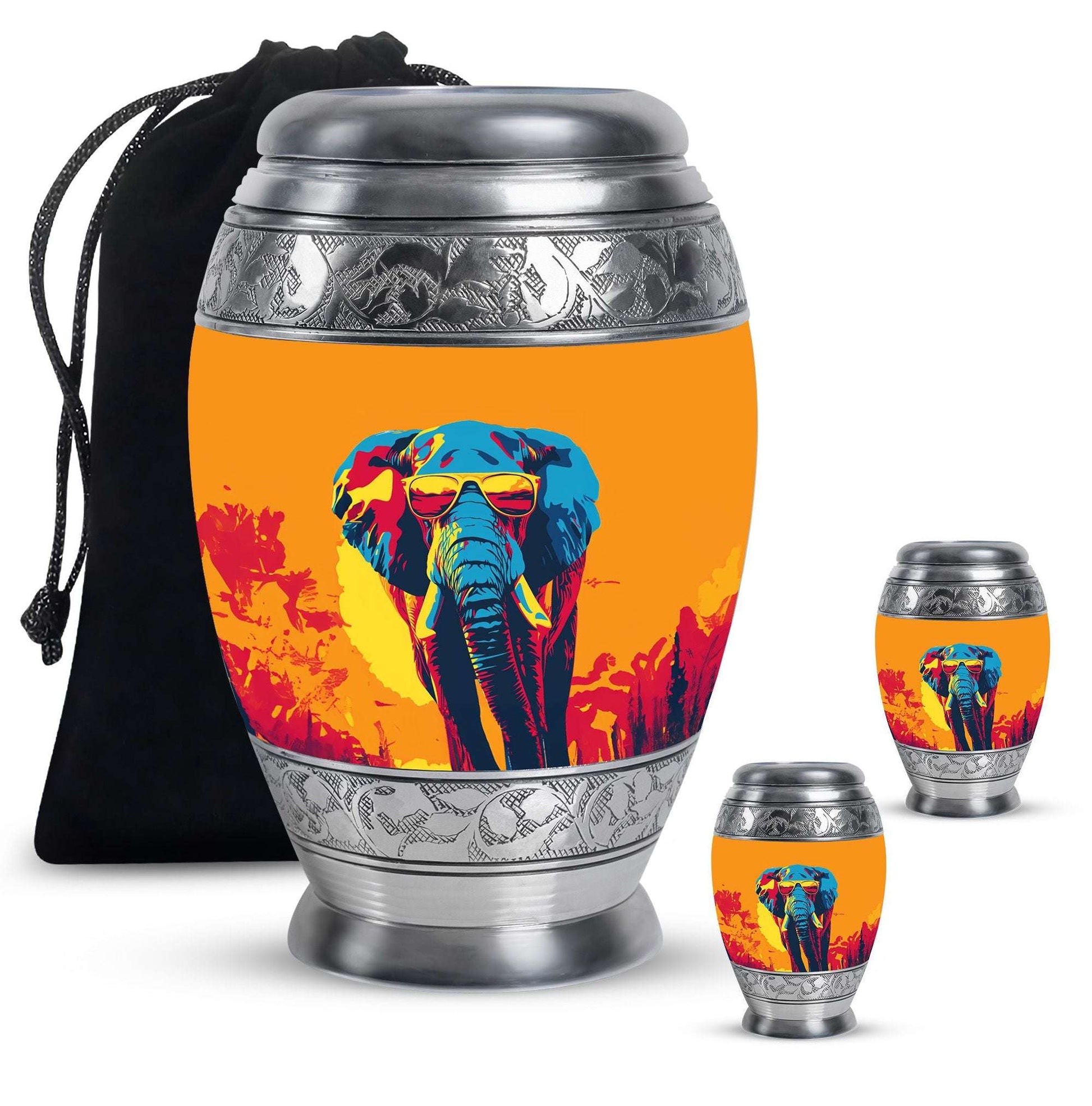 Elephant Theme Large Urn With 2 Keepsake Urn