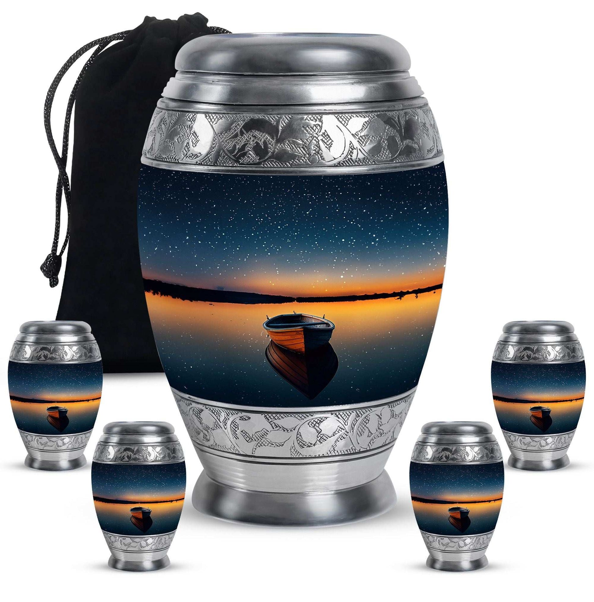 Boat Theme Large Urn With 4 Keepsake Urn