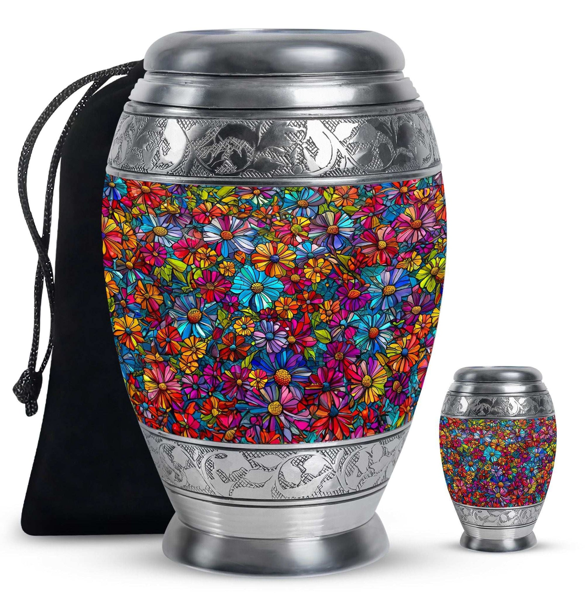 Flowers Theme Large Urn With 1 Keepsake Urn