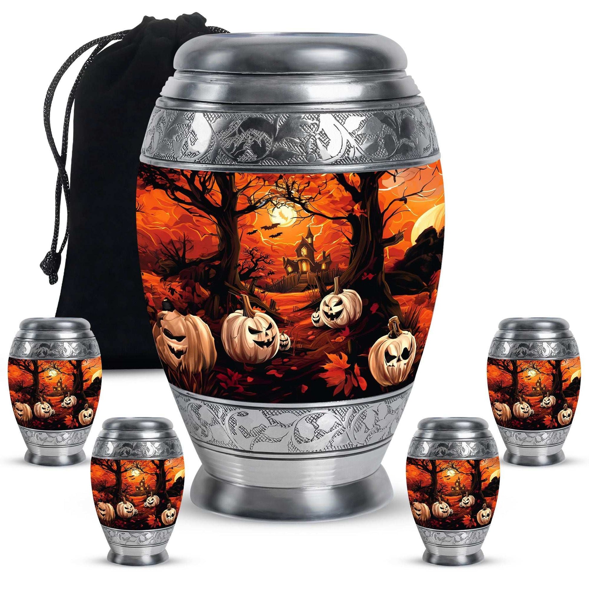 Halloween Theme Large Urn With 4 Keepsake Urn