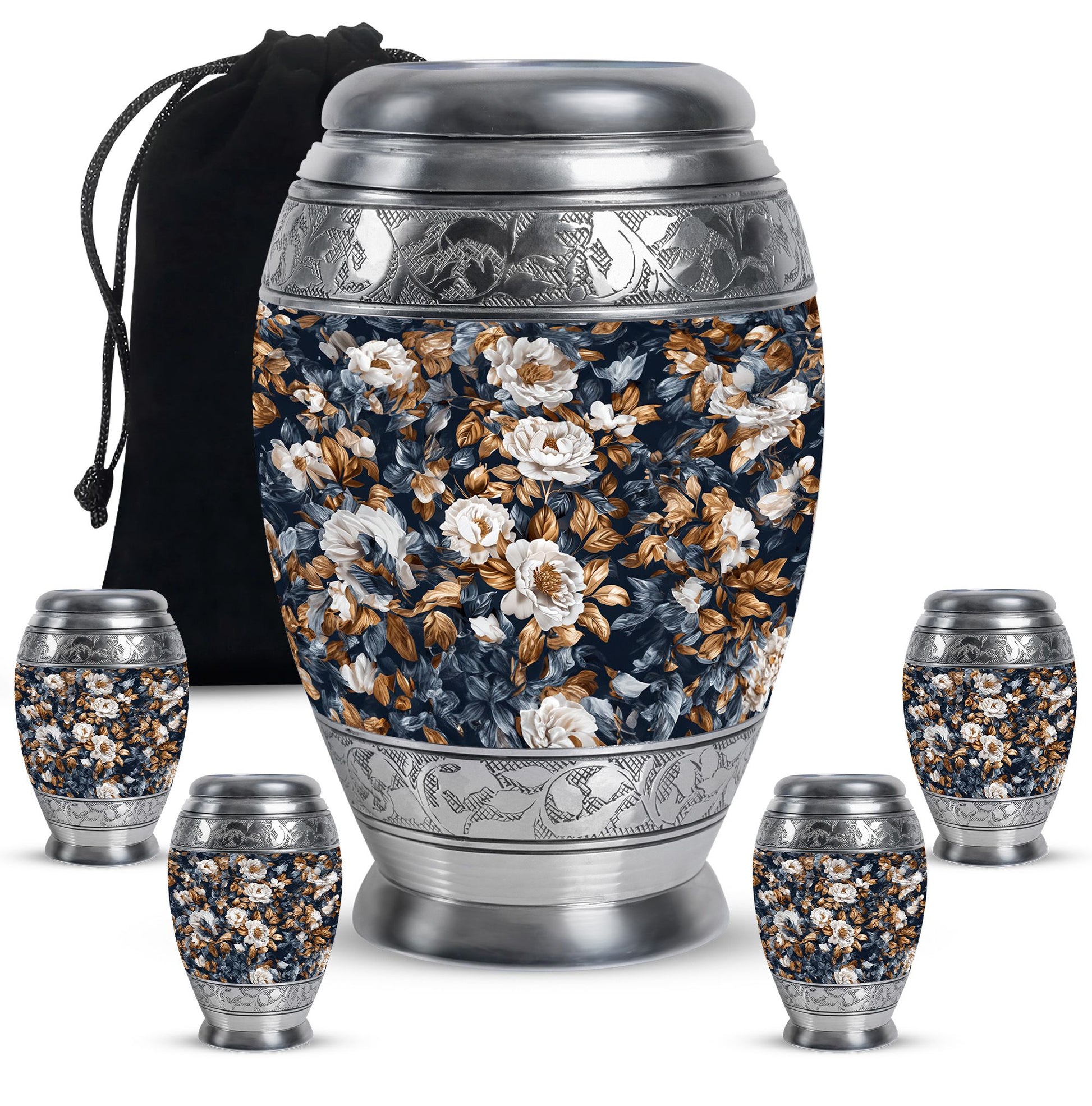 Flowers Theme Large Urn With 4 Keepsake Urn
