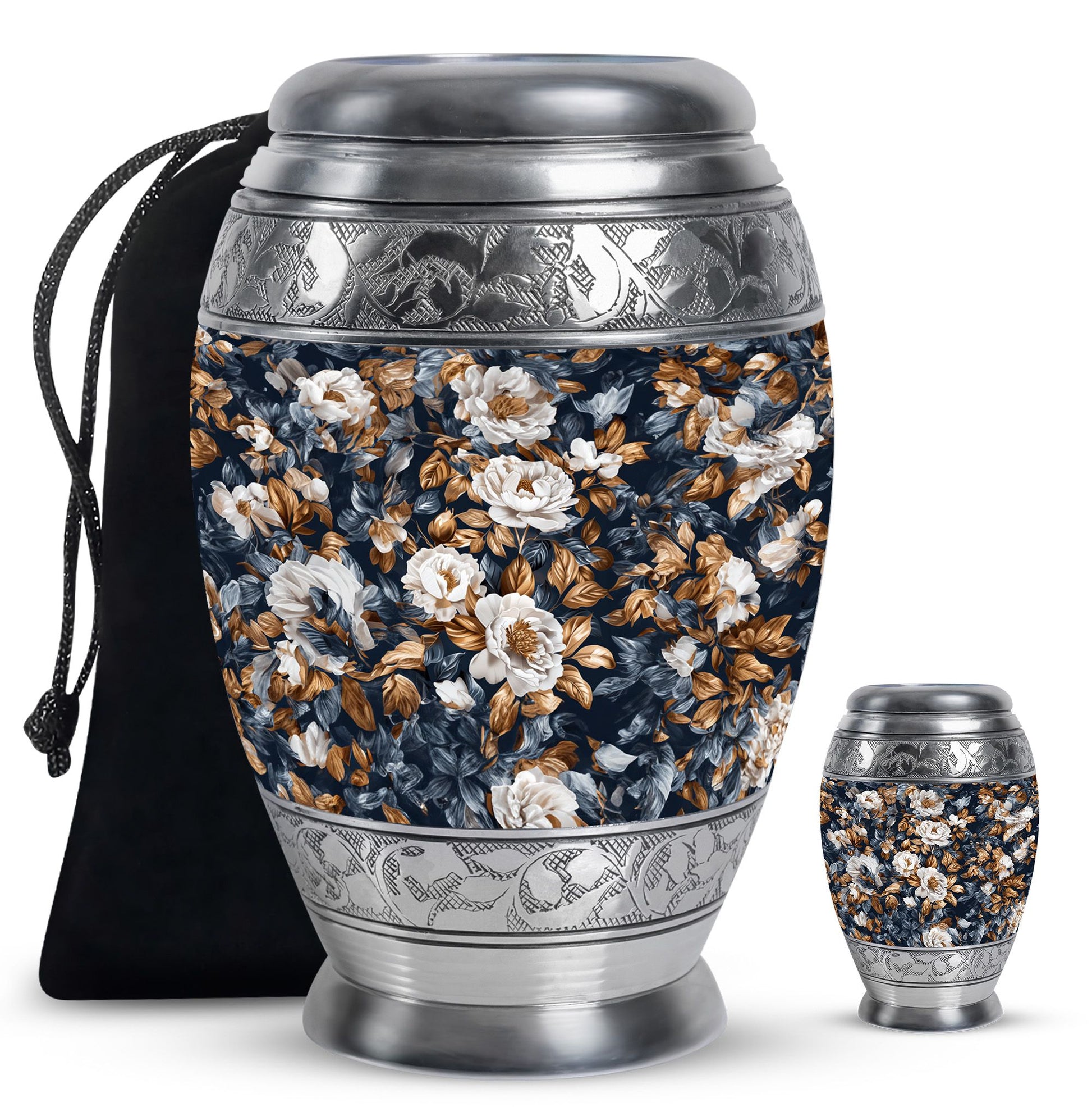 Flowers Theme Large Urn With 1 Keepsake Urn
