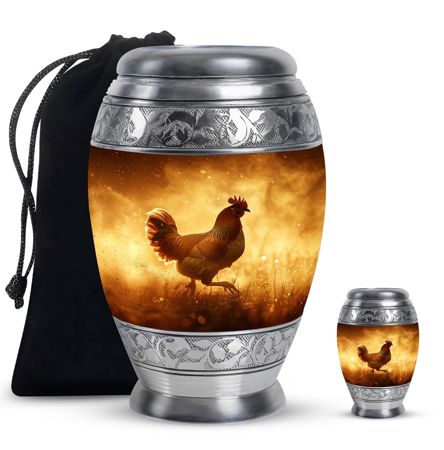Chicken Theme Large Urn With 1 Keepsake Urn