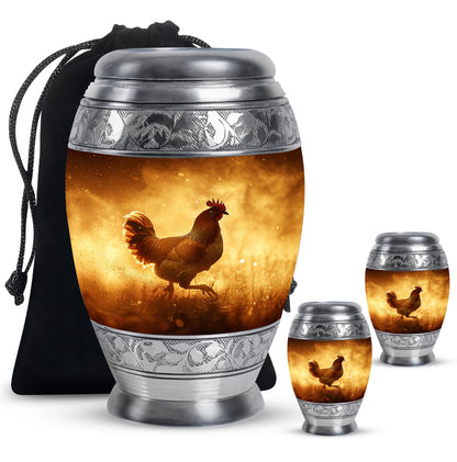 Chicken Theme Large Urn With 2 Keepsake Urn