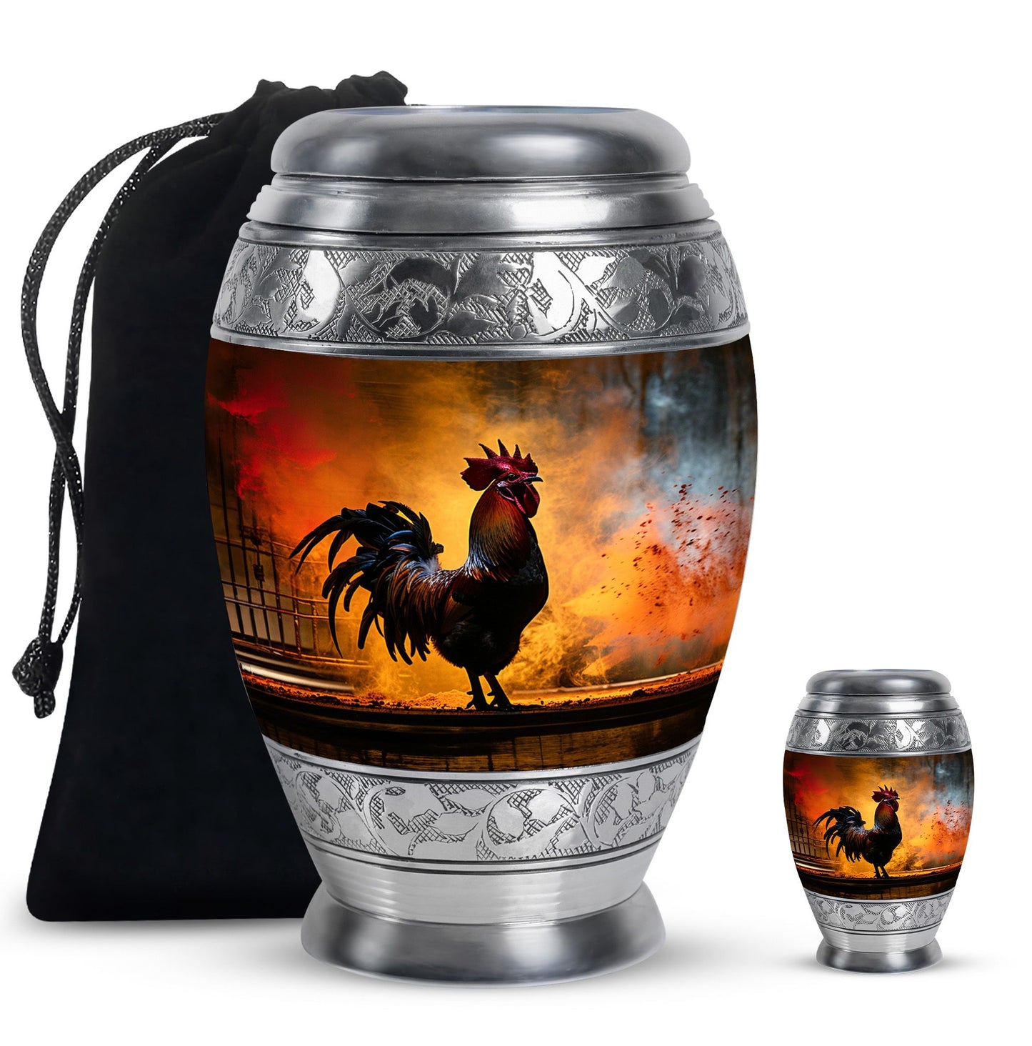 Chicken Theme Large Urn With 1 Keepsake Urn