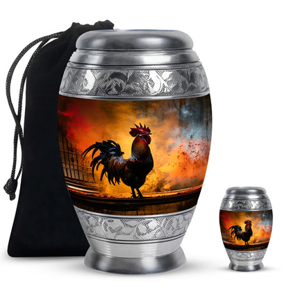 Chicken Theme Large Urn With 1 Keepsake Urn
