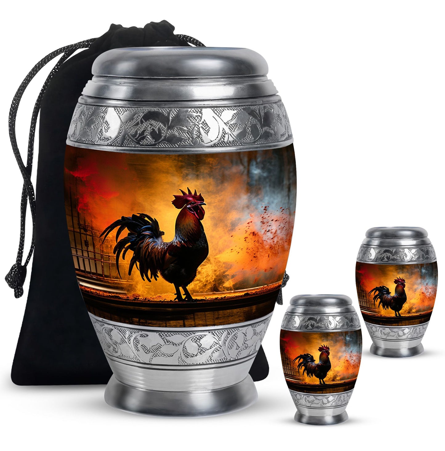 Chicken Theme Large Urn With 2 Keepsake Urn