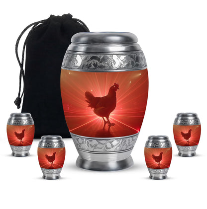 Chicken Theme Large Urn With 4 Keepsake Urn