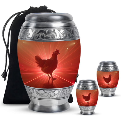 Chicken Theme Large Urn With 2 Keepsake Urn