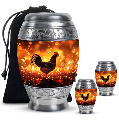 Chicken Theme Large Urn With 2 Keepsake Urn