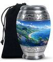 Ocean Waves Cremation Urn For Burial – Blue Sea Waves Beach Memorial Urn