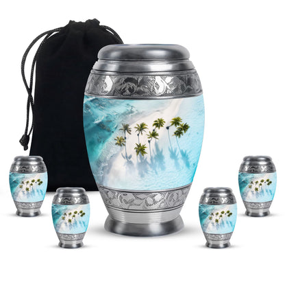 Beach Theme Large Urn With 4 Keepsake Urn