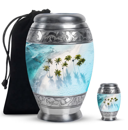 Beach Theme Large Urn With 1 Keepsake Urn