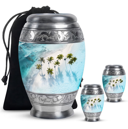 Beach Theme Large Urn With 2 Keepsake Urn