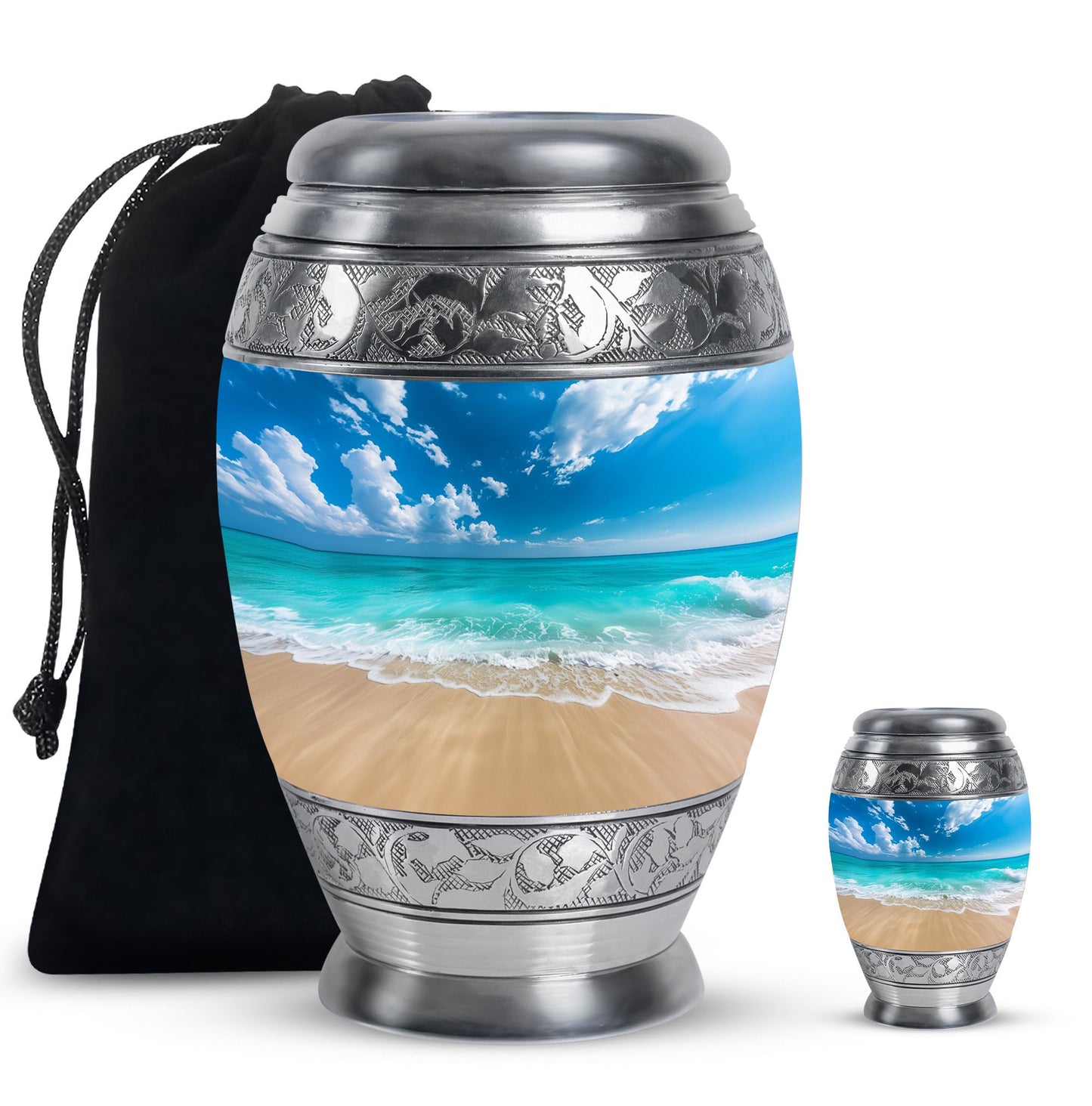Beach Theme Large Urn With 1 Keepsake Urn