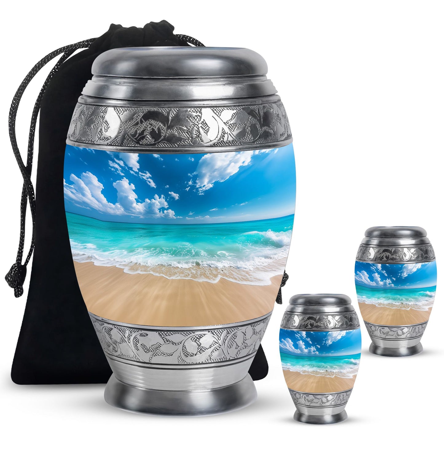 Beach Theme Large Urn With 2 Keepsake Urn