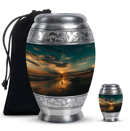Beach Theme Large Urn With 1 Keepsake Urn