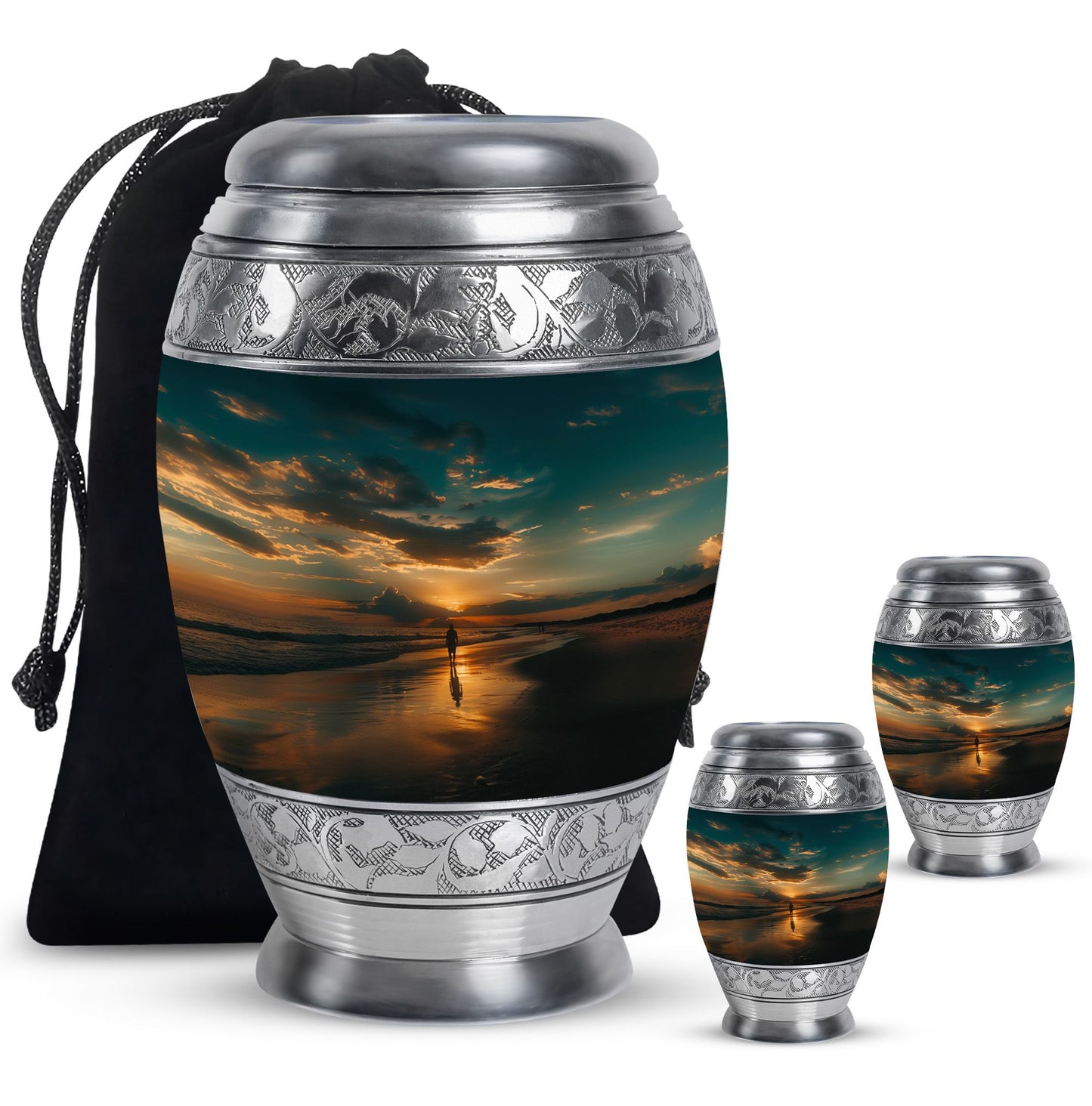 Beach Theme Large Urn With 2 Keepsake Urn