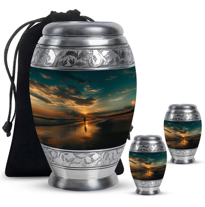 Beach Theme Large Urn With 2 Keepsake Urn