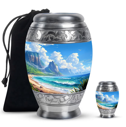 Beach Theme Large Urn With 1 Keepsake Urn
