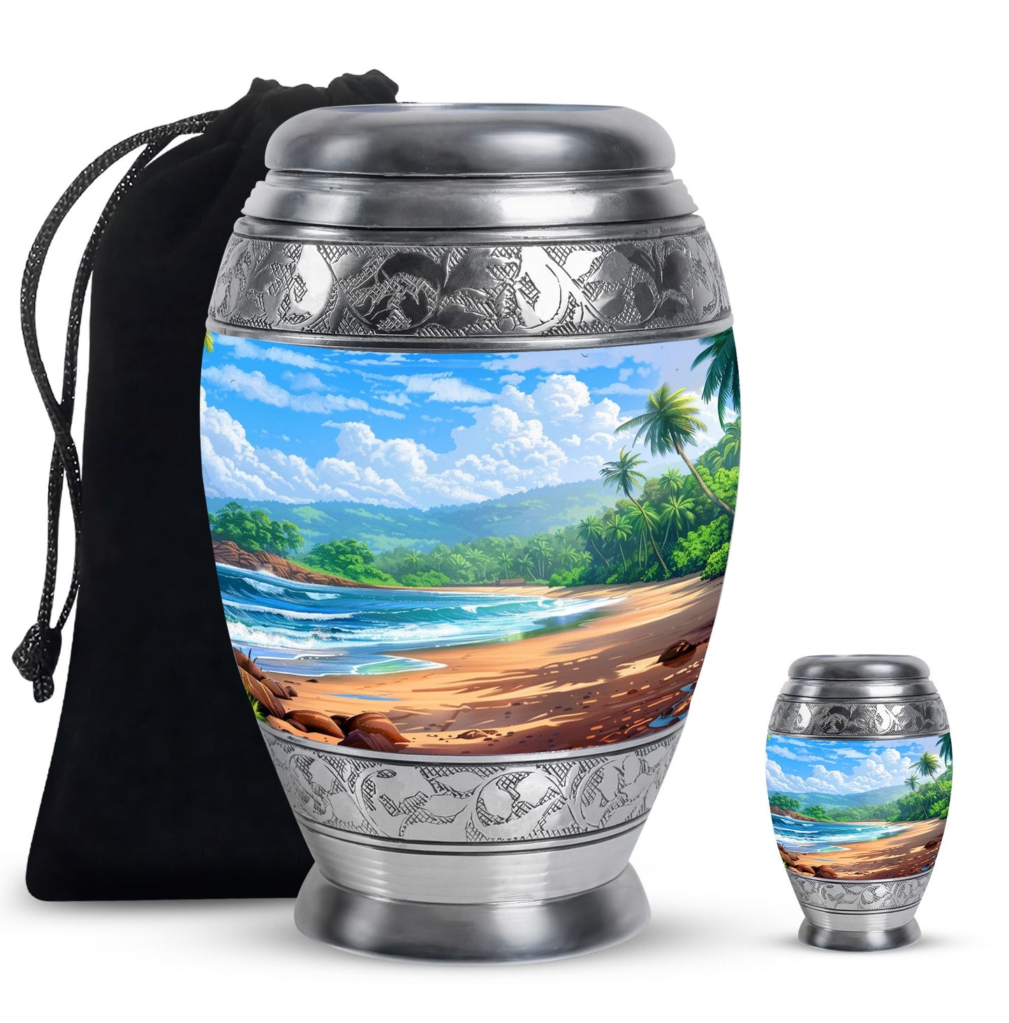 Beach Theme Large Urn With 1 Keepsake Urn