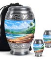 Beach Theme Large Urn With 2 Keepsake Urn