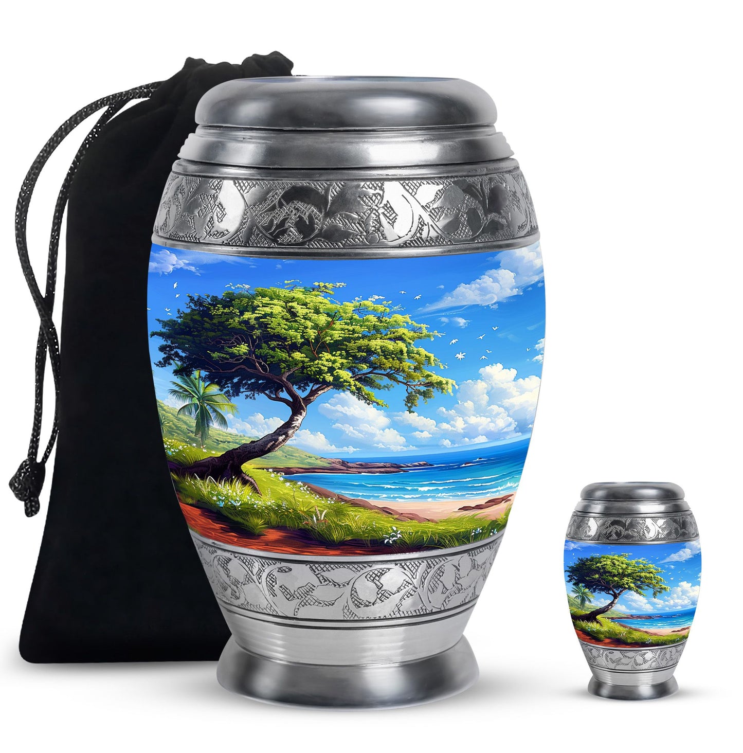 Beach Theme Large Urn With 1 Keepsake Urn