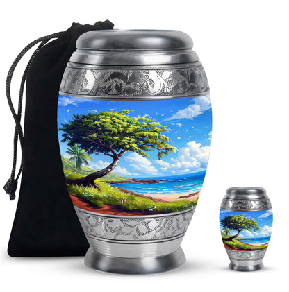 Beach Theme Large Urn With 1 Keepsake Urn