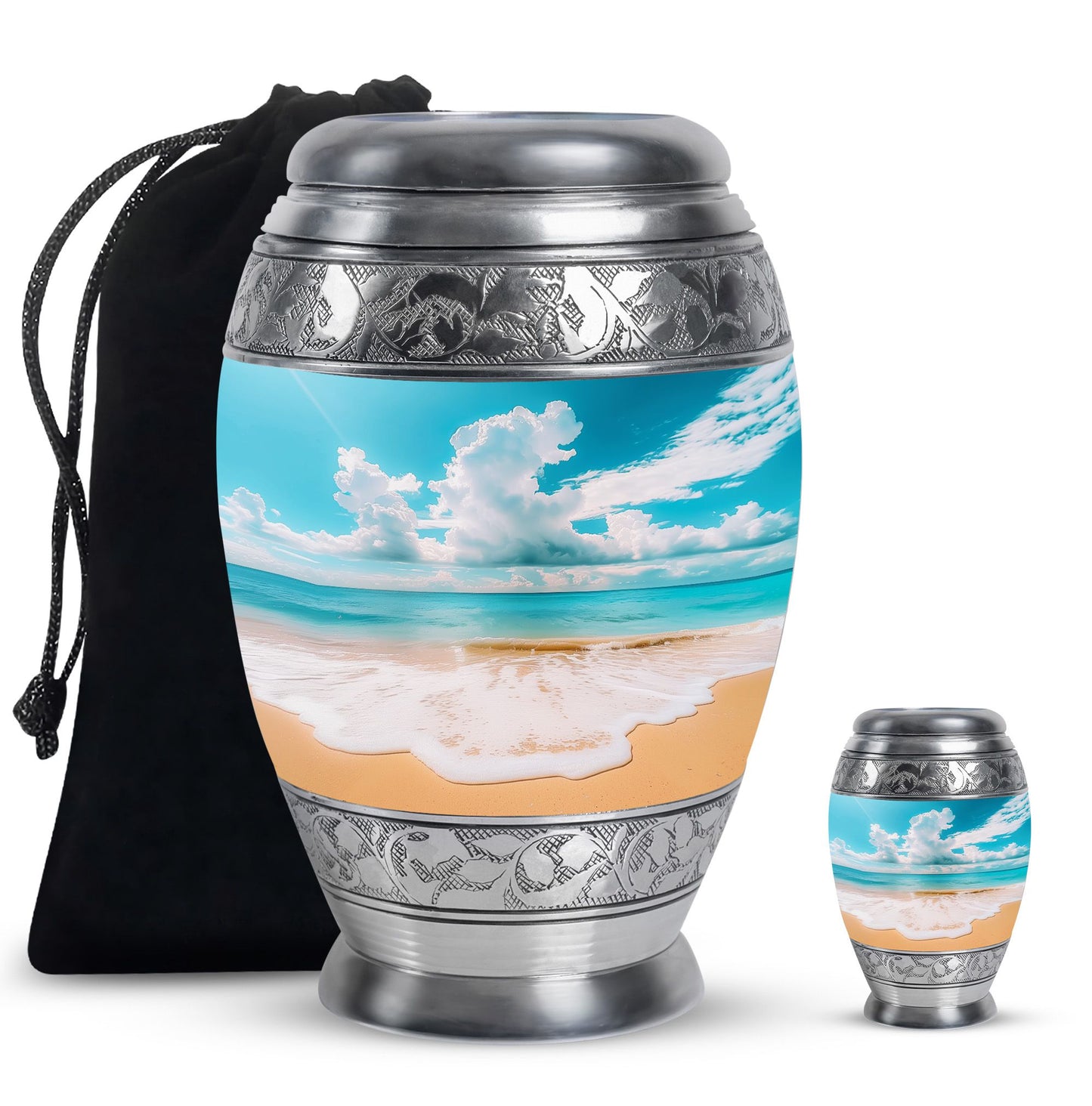 Beach Theme Large Urn With 1 Keepsake Urn