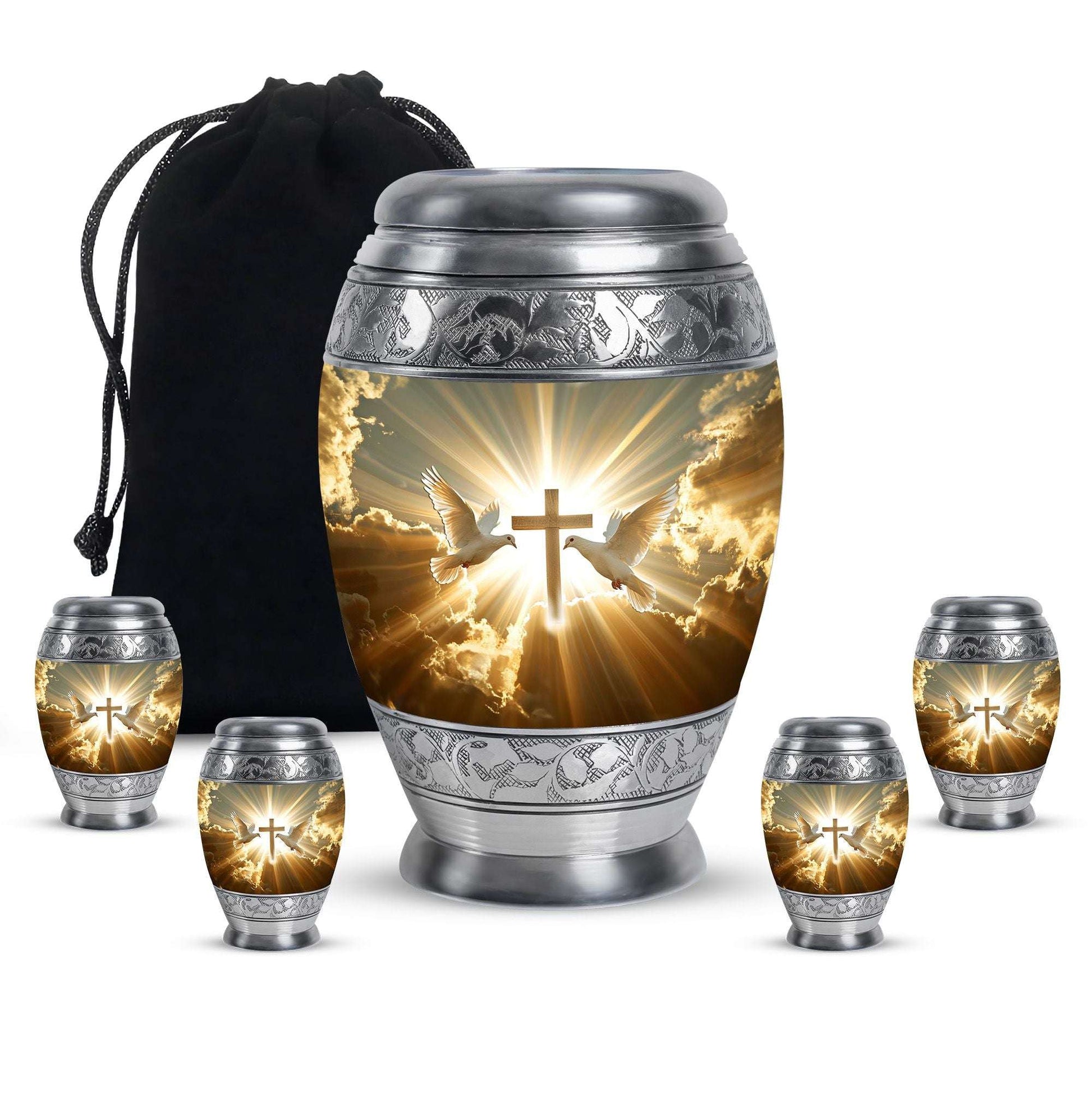 Dove Theme Large Urn With 4 Keepsake Urn