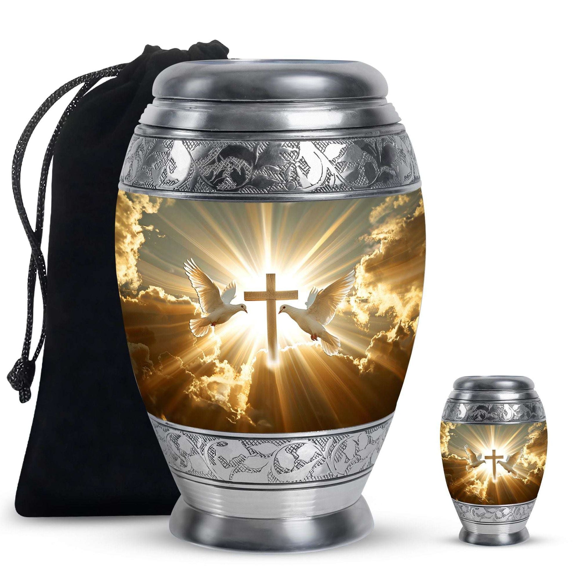 Dove Theme Large Urn With 1 Keepsake Urn