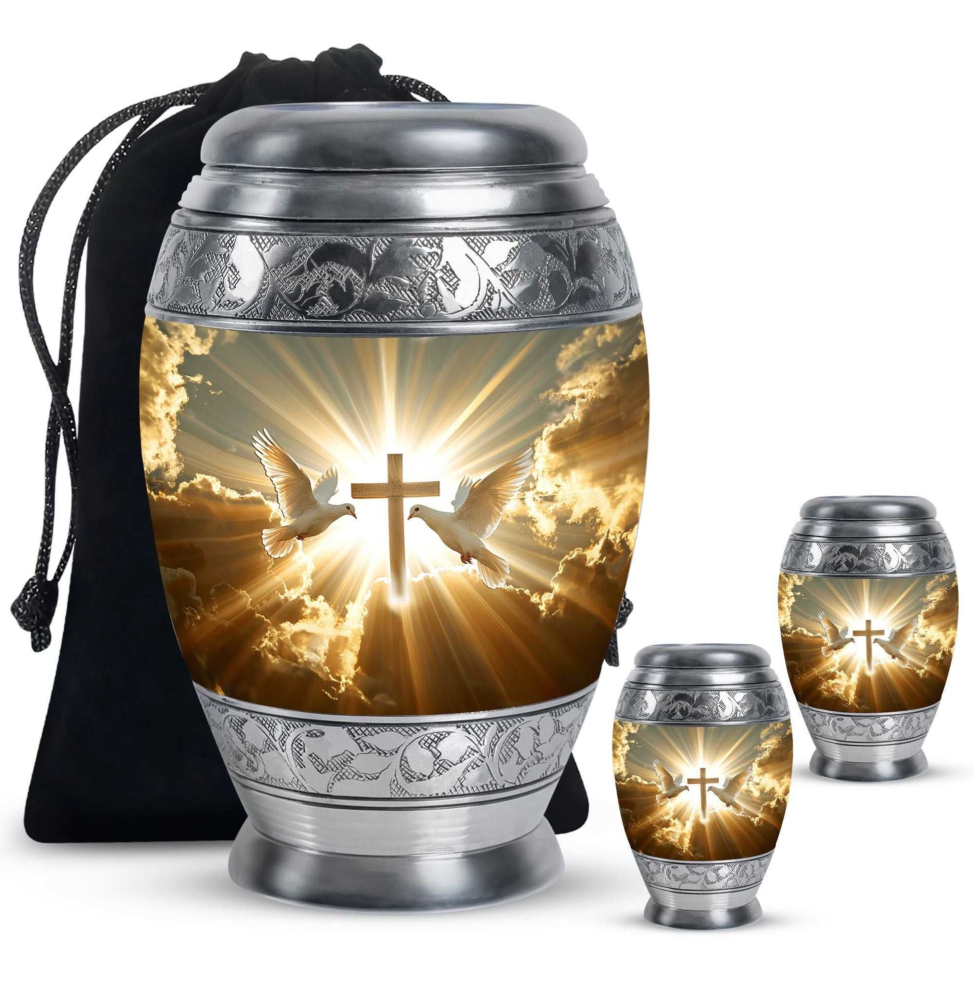 Dove Theme Large Urn With 2 Keepsake Urn