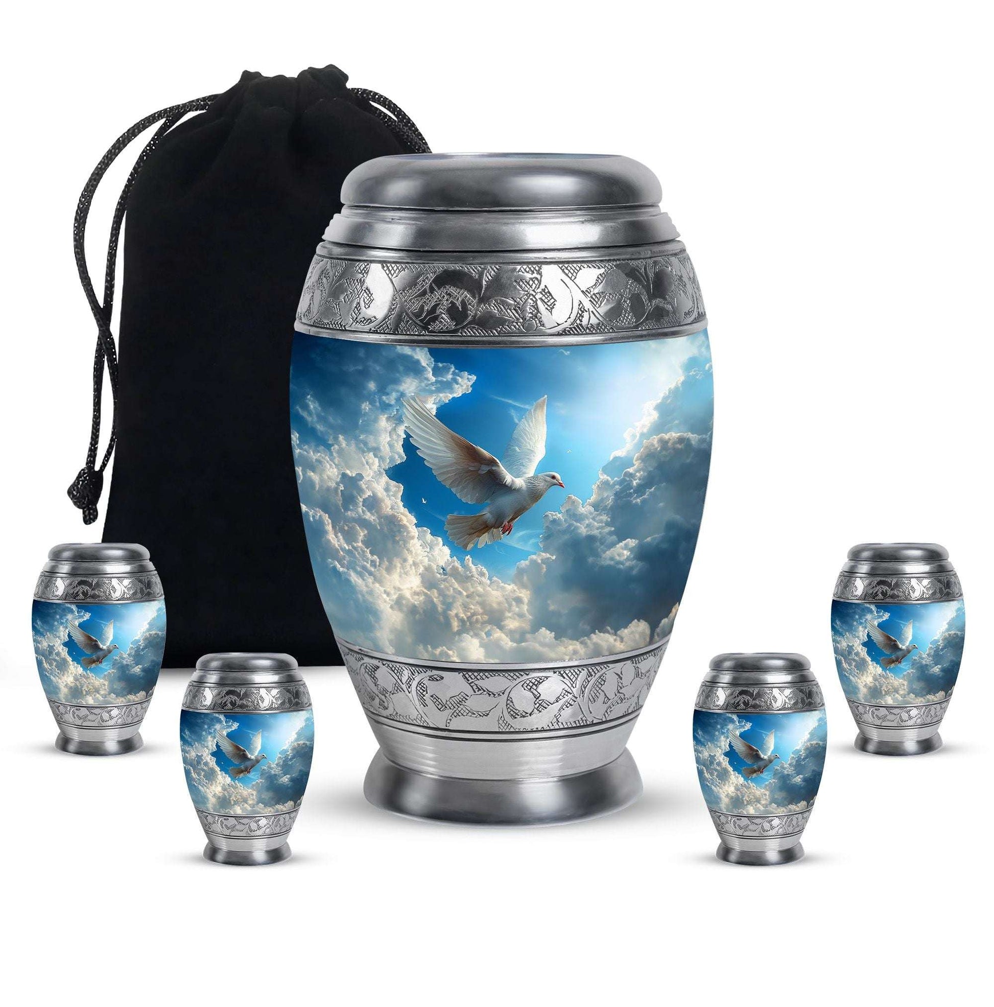 Dove Theme Large Urn With 4 Keepsake Urn